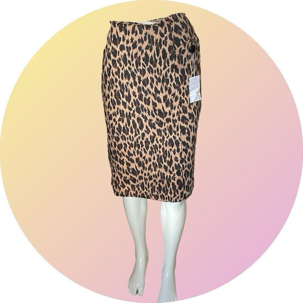Spiegel Catalog Vintage 90s Leopard Brown Pencil Knit Skirt NEW L 10 - Picture 2 of 13